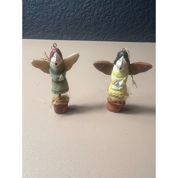 Lot of 2 Fairy Angel Figurines Flower Pot Stand Alone Holiday Christmas Decor - Picture 1 of 2